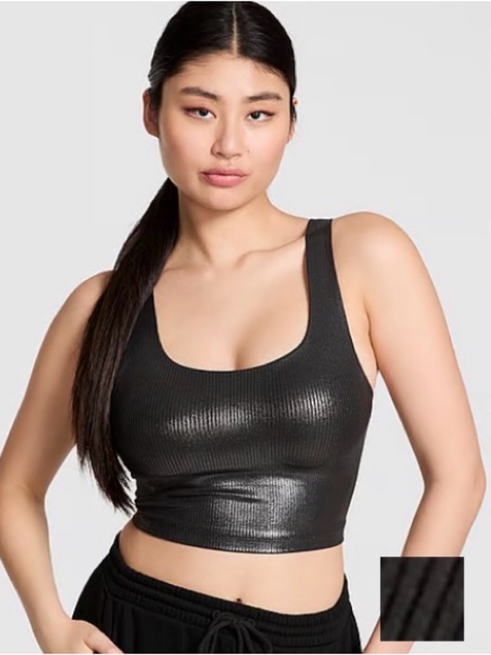 NWT PINK Victoria's Secret Black Ribbed Shiny Tank Crop top